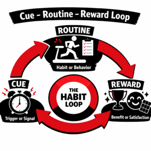 Showing depiction of Cue-Routine-Reward Loop